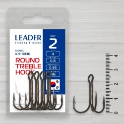 Гачки трійники Leader Round Treble, 4шт/уп, № 2